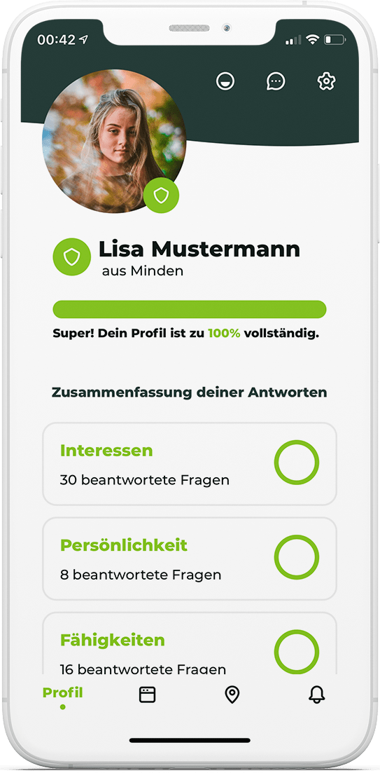 beAzubi-ausbildungsvermittlung-nrw-schüler-profil-mustermann-app-screen beAzubi - Darstellung des Schüler-Profils innerhalb der App