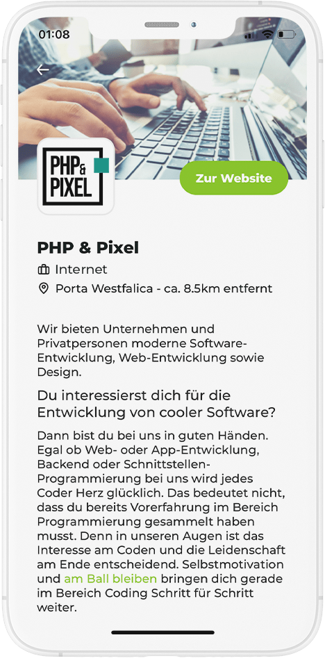 beAzubi - Unternehmensprofil innerhalb der App